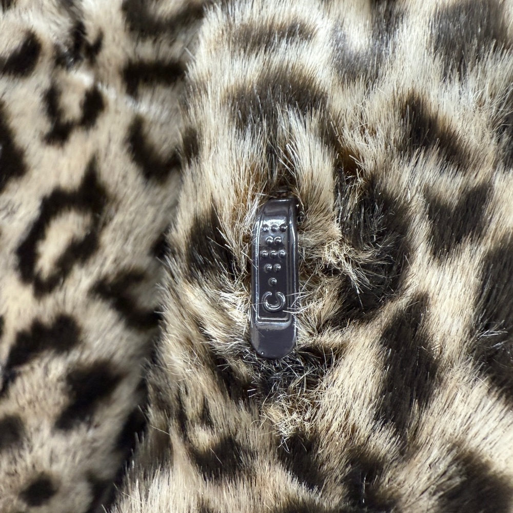 Calvin Klein Animal Print Faux Fur Coat with Brown Leatherette Belt - Picture 9 of 16